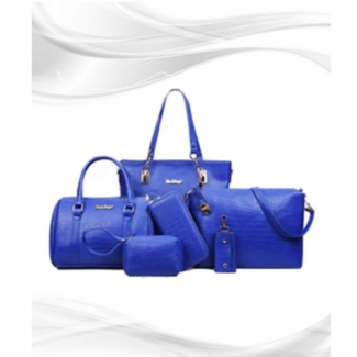 Bright Blue Leather Handbag 6pcs Set